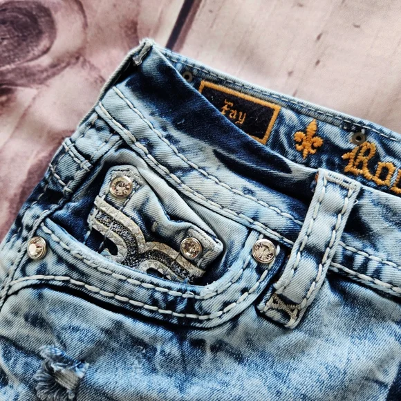 **SOLD** Rock Revival "Fay" Mid Rise Stretch Cutoff Short Blue Denim | Size 24 - Picture 6 of 14